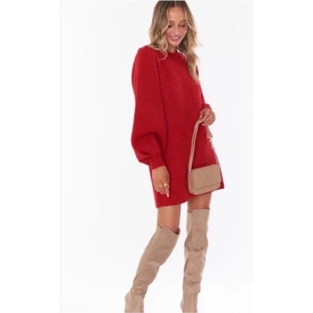 Show Me Your MuMu Red Dixon Puff Sleeve Sweater Mini Dress Size XS Holiday Party